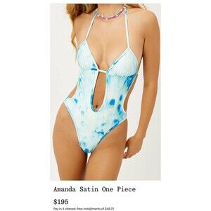 Frankies Bikinis One Piece Swimsuit Blue Amanda Satin One Piece XS Blue White